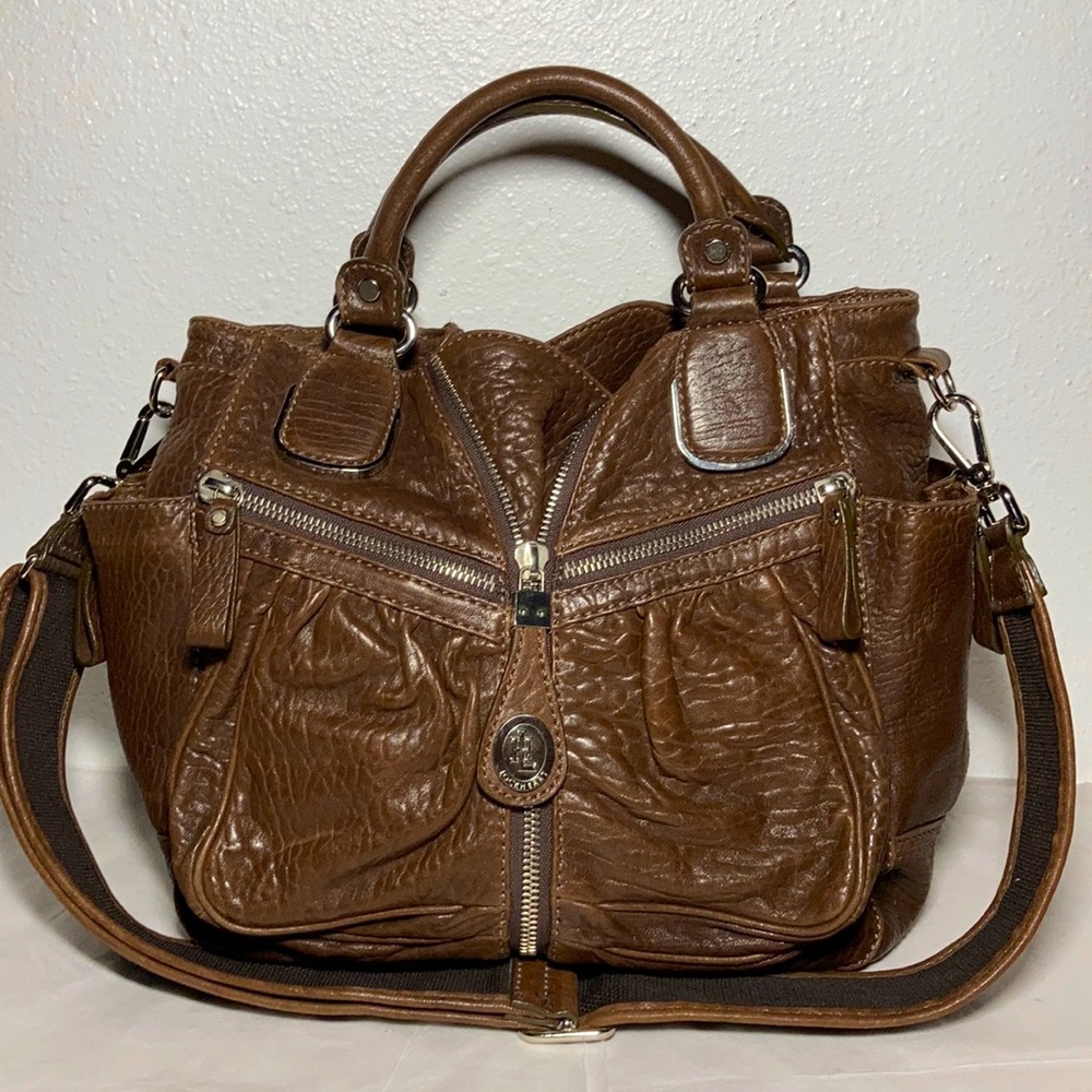 Lockheart Brown Pebble Leather Zipper Tote